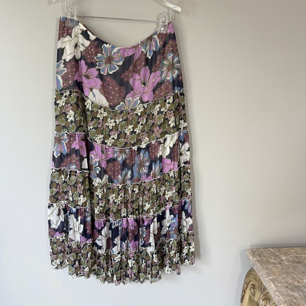 VTG Christopher & Banks Floral Maxi Skirt Size M Tiered A-line Boho Gypsy Grunge